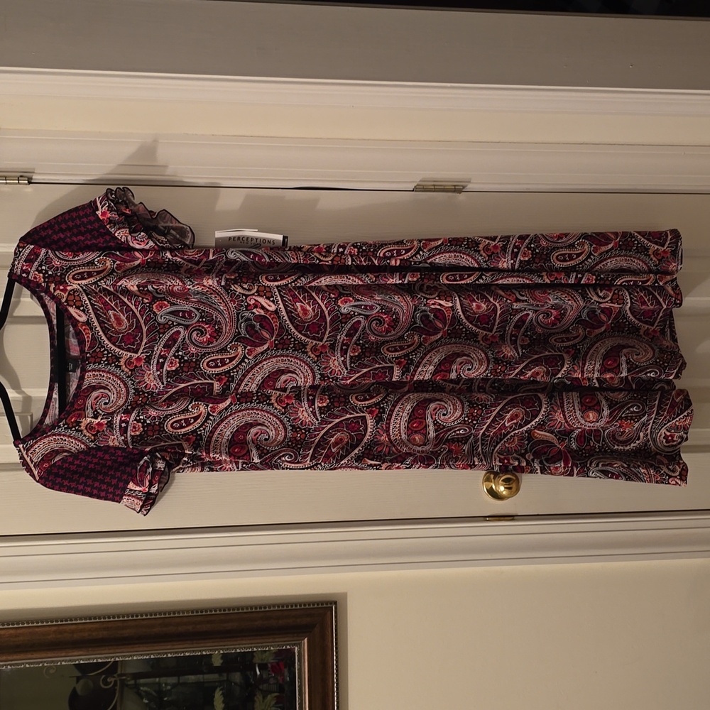 PERCEPTIONS NEW YORK BRAND WOMEN'S BLACK & RED SHORT SLEEVES DRESS SIZE LARGE